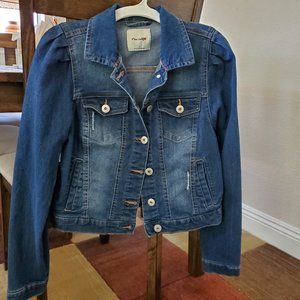 Denim jean jacket by miss selfie, unisex, gently used, size small